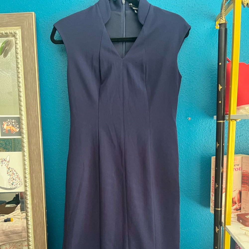 Maggy London Blue Sheath Maxi Dress V-Neck Sleeveless